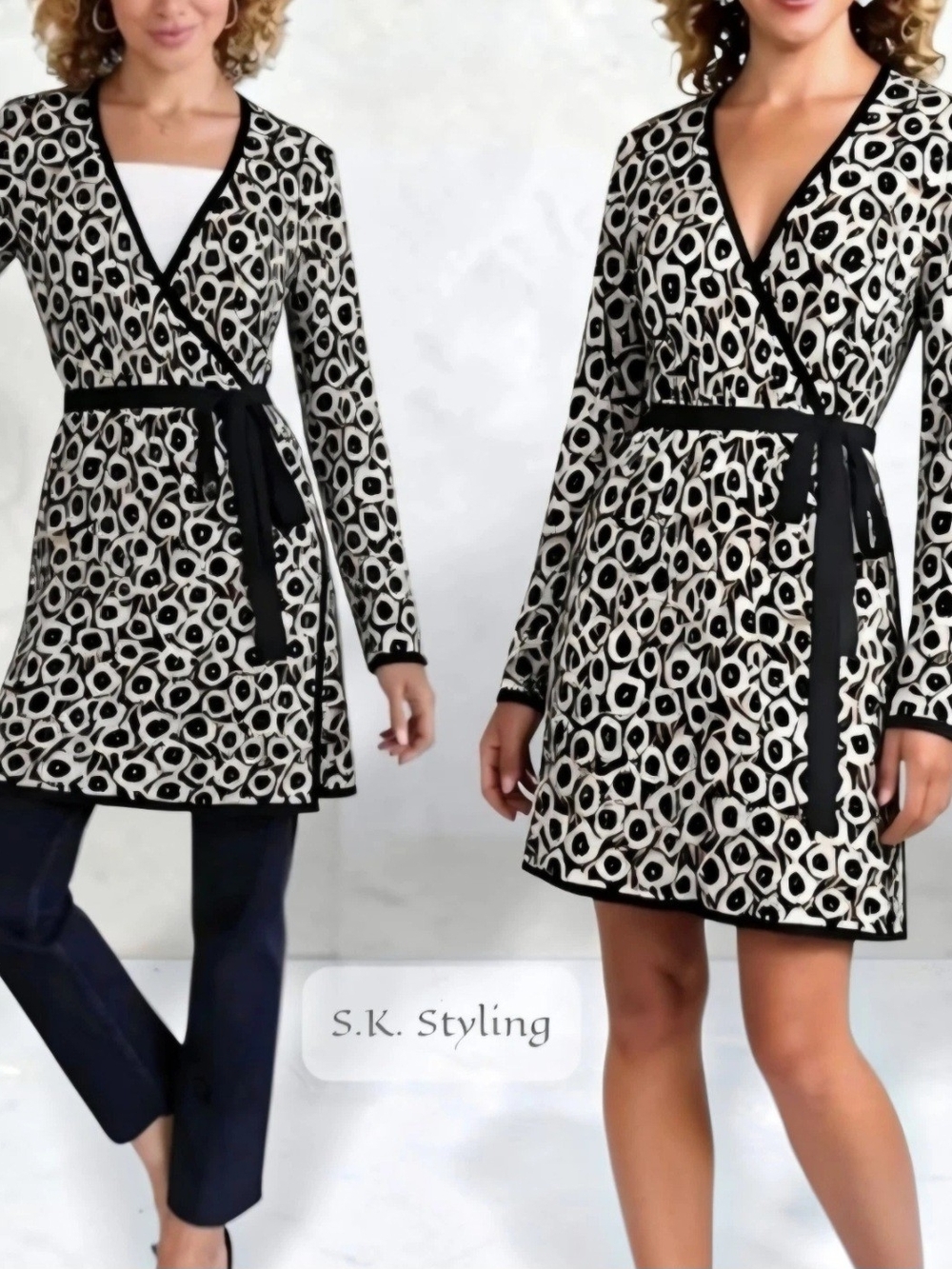 NWT Diane von Furstenberg DVF Neutral Poppy Sweater Wrap Tunic Short Dress Large